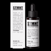 STMNT beard oil bottle front and side view barber grooming product for soft and manageable beard Primos Barber Supply