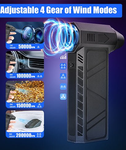 Graphic showing the four speed settings on the STYLANCE Mini Hair Air Duster and their uses