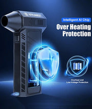 Graphic showing overheat and low-voltage protection inside the STYLANCE Mini Hair Air Duster