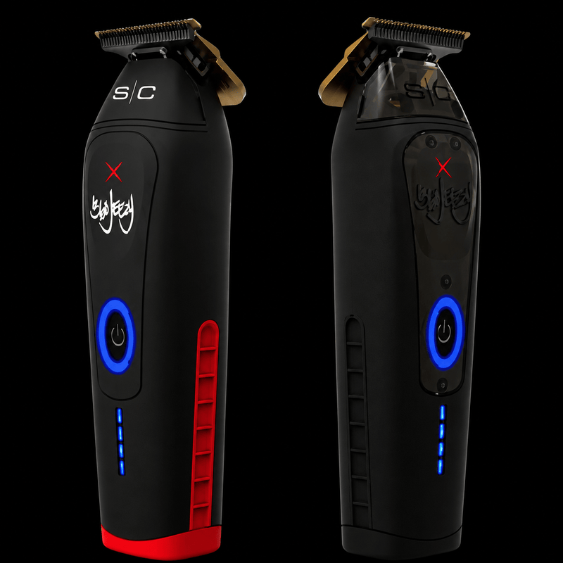 StyleCraft x 360 Jeezy Cordless Trimmer SC423B - front and back views with the red bottom ring fitted