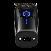 StyleCraft x 360 Jeezy Cordless Trimmer SC423B - overhead view of the gold T-blade, power button and charging contacts