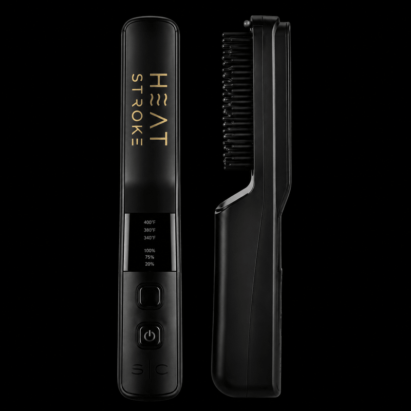 Black hair straightener with digital display on a white background