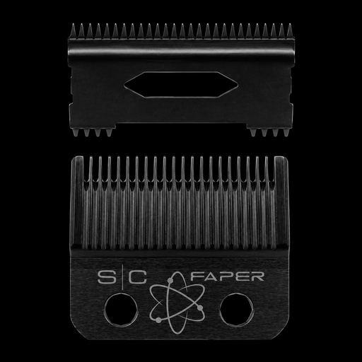 Two black hair clipper combs with 'S.C. Faper' branding on a clear background