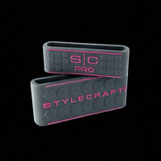 Gray and pink grips with 'Stylecraft Pro' branding on top of each other. One showing the back of the grip on a black background