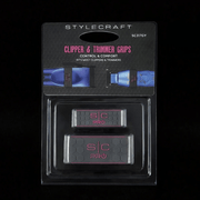 Stylecraft clipper and trimmer grips in packaging on a black background