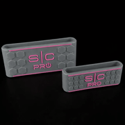 Two gray and pink silicone cases side by side with 's/c pro' branding on a black background