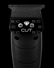 Black hair trimmer with brand logo on a black background