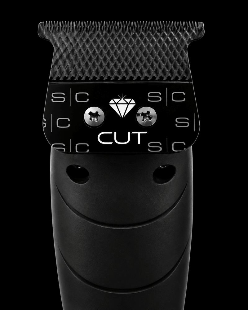 Black hair trimmer with brand logo on a black background