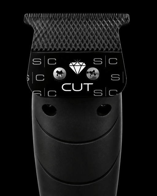 Black hair trimmer with brand logo on a black background
