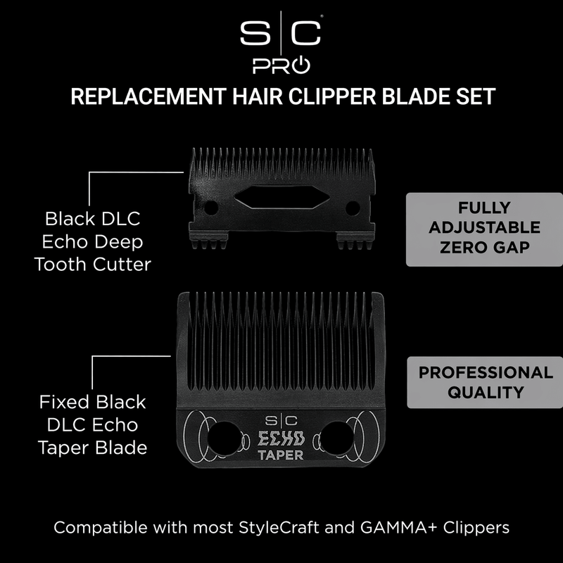StyleCraft Echo taper blade black DLC features including zero gap adjustment durability and professional cutting performance