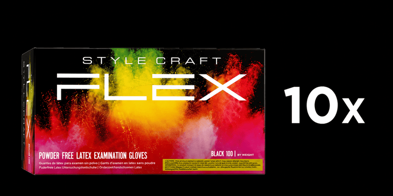 StyleCraft FLEX Professional powder-free black latex gloves 100-count case Medium