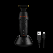 Black electric shaver with Flex branding and charging cable on a black background