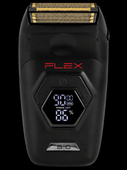 Black electric shaver with digital display on a white background