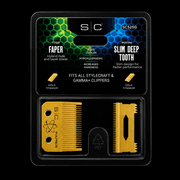 Packaging of Stylecraft hair clippers blades with branding and product details.