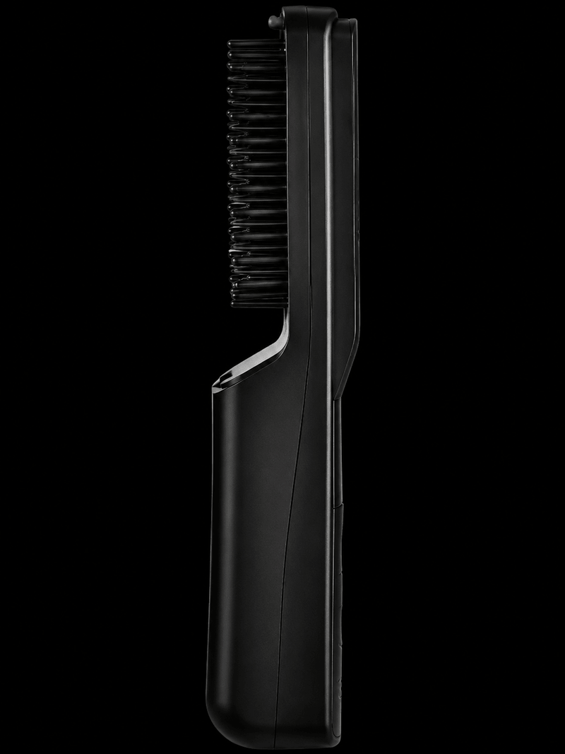 Black hair straightening brush on a white background