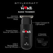 Stylecraft Home Nano Trimmer with features highlighted on a black background