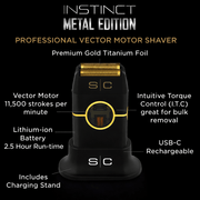 Professional vector motor shaver with features highlighted on a black background
