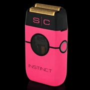 Pink and black shaver with 's/c' branding on a black background
