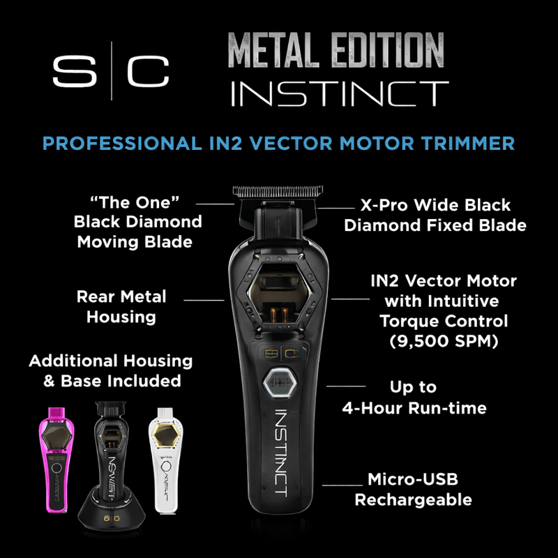 Professional IN2 Vector Motor Trimmer with features highlighted on a black background