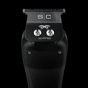 Black hair trimmer with brand logo on a black background