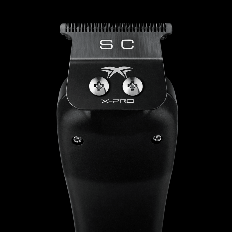 Black hair trimmer with brand logo on a black background