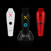 Three SC branded electronic devices on a black background