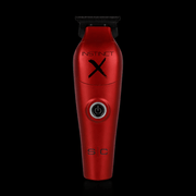 Red electric shaver with 'Instinct' branding on a black background