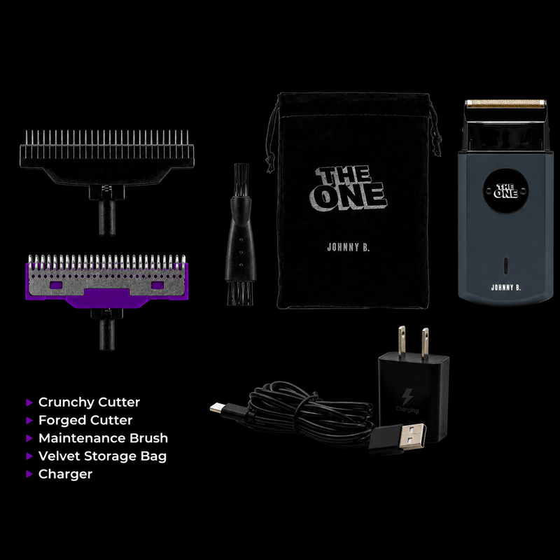 StyleCraft Johnny B The One Shaver Kit with Crunchy Cutter Forged Cutter Brush Bag and Charger