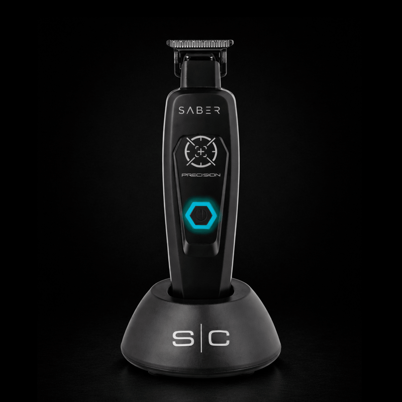 Saber grooming tool on a black background
