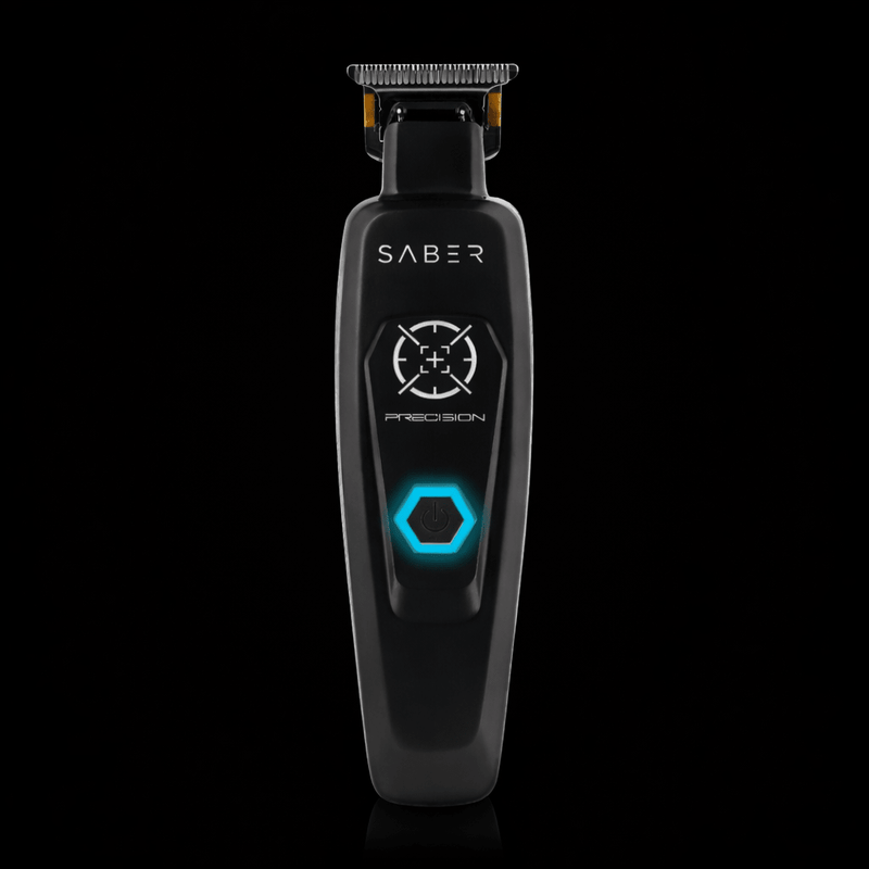 Black grooming tool with 'Saber' branding on a black background