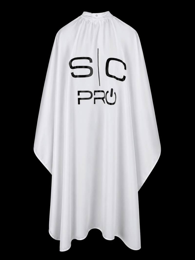 StyleCraft Pro White Barber Cape with Black Logo professional hair cutting cape