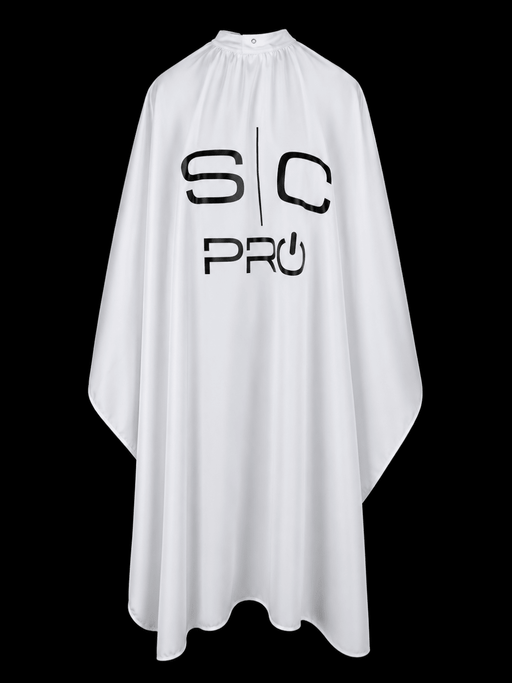 StyleCraft Pro White Barber Cape with Black Logo professional hair cutting cape