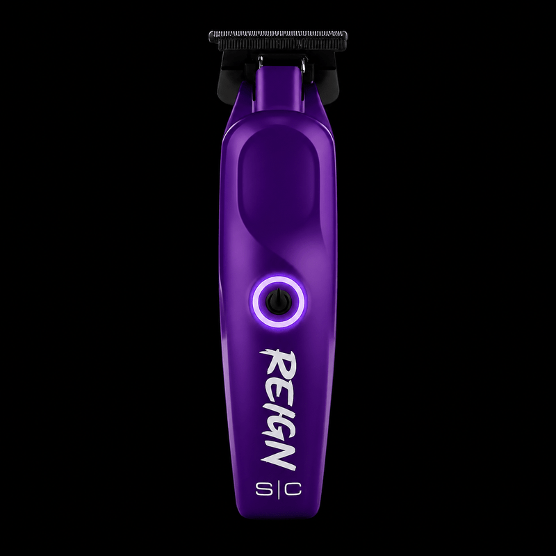 StyleCraft Purple Reign Professional Cordless Hair Trimmer front view with black DLC blade.