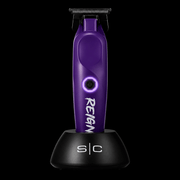 StyleCraft Purple Reign cordless trimmer displayed in charging stand.