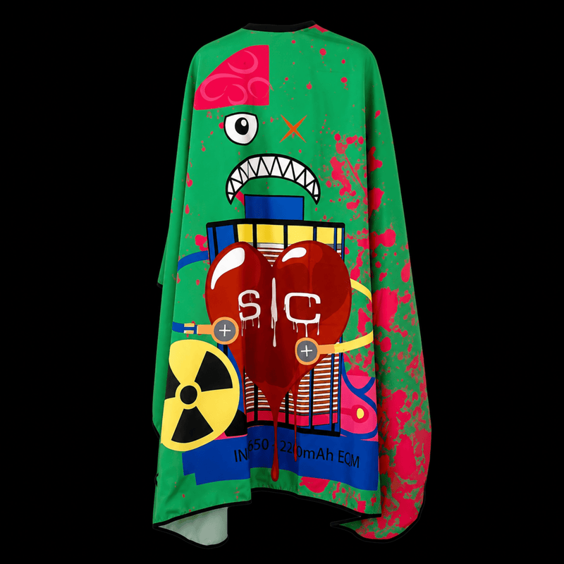 StyleCraft Radioactive Green Barber Cape front product photo on black background for Primos Barber Supply