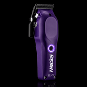 Purple hair clipper with 'Reign' branding on a black background