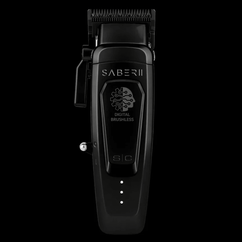 StyleCraft Saber 2.0 black cordless professional clipper size comparison infographic