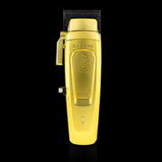 Gold hair trimmer with 'Saber II' branding on a black background