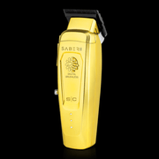 Gold hair trimmer with 'Saberii' branding on a black background