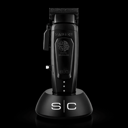 Black hair trimmer with 'Saber II' branding on a black background