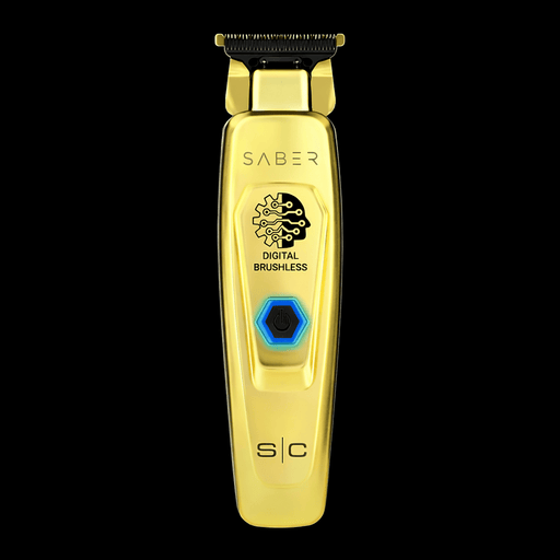 GoldSaber digital brushless trimmer on a black background