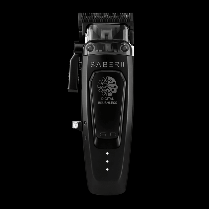 Black hair trimmer with 'Saberii' branding on a white background