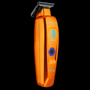 StyleCraft Saber orange trimmer angled front view showing T-blade and blue power button on black background