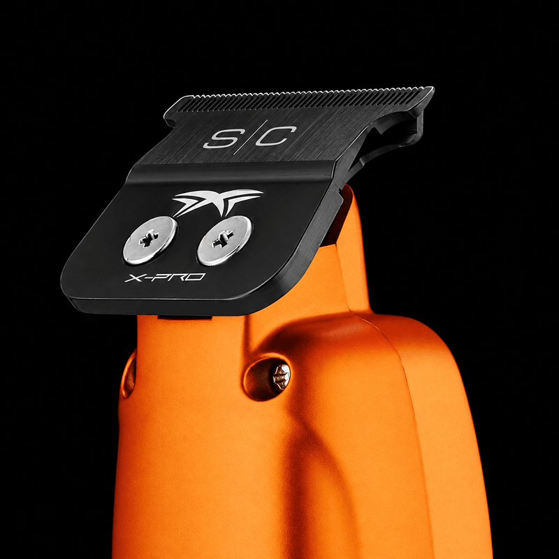 StyleCraft Saber orange trimmer SC421O X-Pro Wide blade and The One cutter close-up