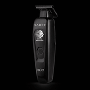 Black hair trimmer with 'Saber' branding on a black background
