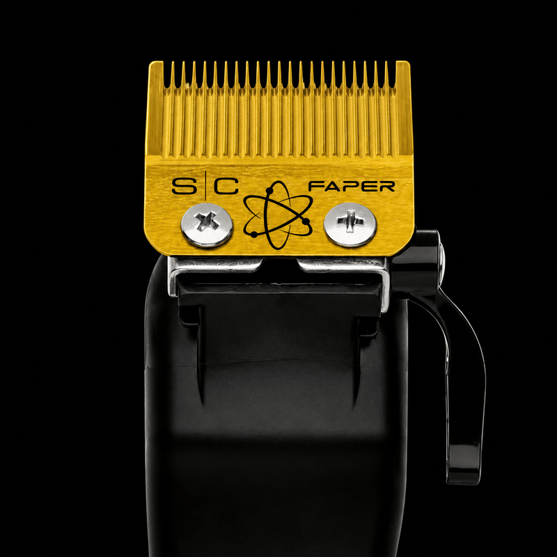 Hair clipper comb with 'S C FAPER' branding on a black background