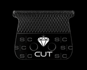 Black grooming comb with 'CUT' branding on a black background