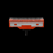 Red and silver hairbrush attachment on a black background