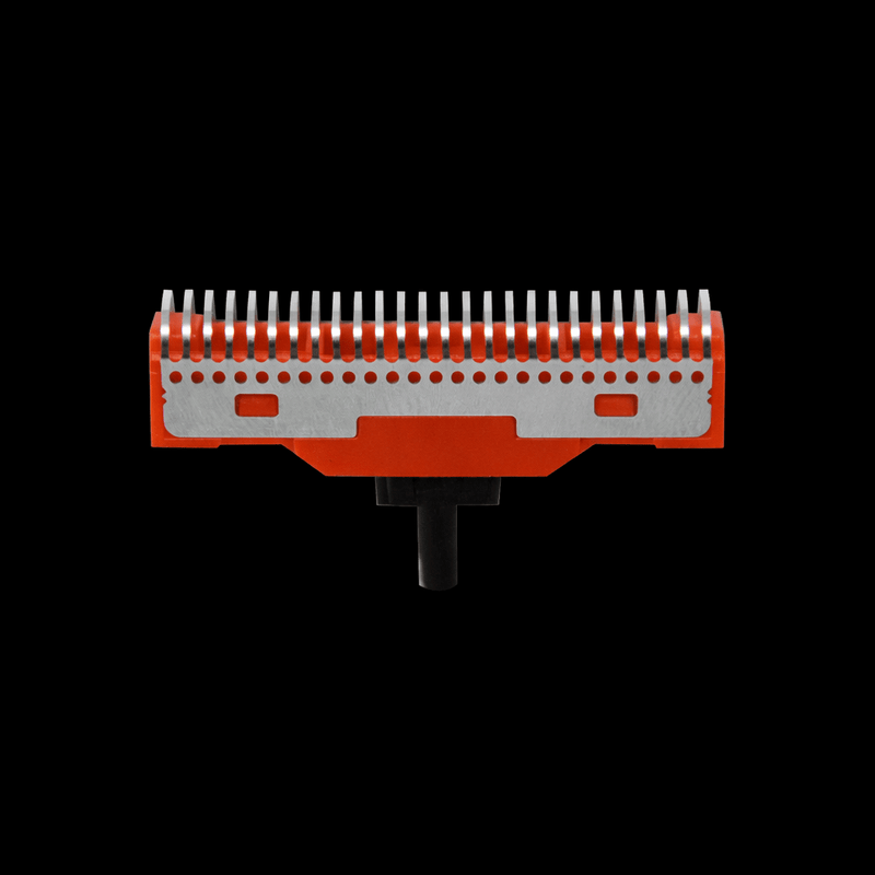 Red and silver hairbrush attachment on a black background