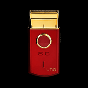 StyleCraft Uno red single foil shaver with gold titanium foil and cordless travel-size design